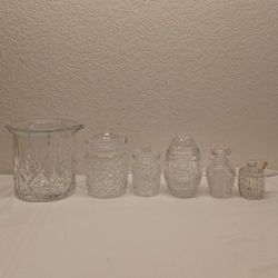 Cystal Ice Bucket, Jars With Lids And Sugar Jar