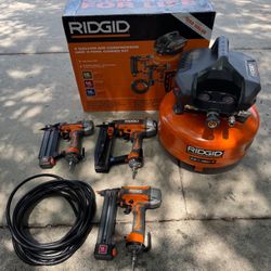 RIDGID 6 Gal. Portable Electric Pancake Air Compressor w/ 18GA Brad Nailer, 16GA Straight Finish Nailer, & 18GA Finish Stapler