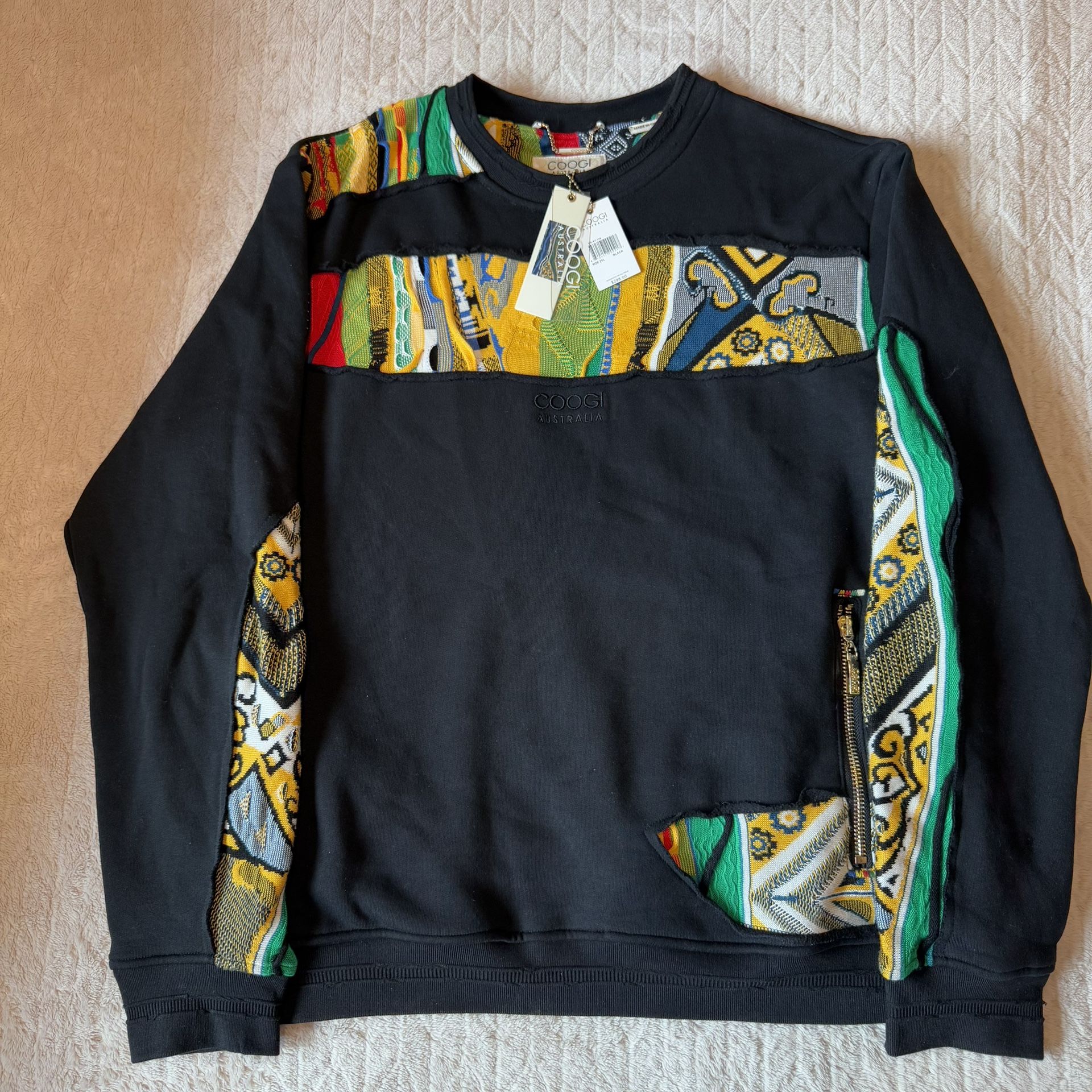 COOGI Sweater Pieced Fleece Crew Black (2024) Men's Sz 2XL