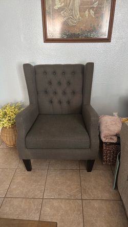 Gray Tufted Wingback Accent Chair