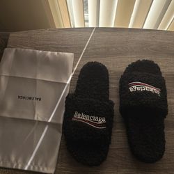 Balenciaga Black Logo Slippers