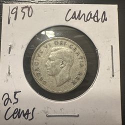 1950 - Canada 25c Silver Coin. 