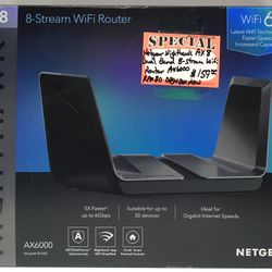 Netgear NightHawk Dual Band 8-Stream WiFi Router AX6000 RAX80 Open Box New 