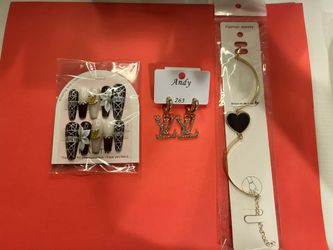 Nails Earrings Bracelet Set 