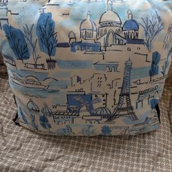 Blue Paris Print Decorative Throw Pillow