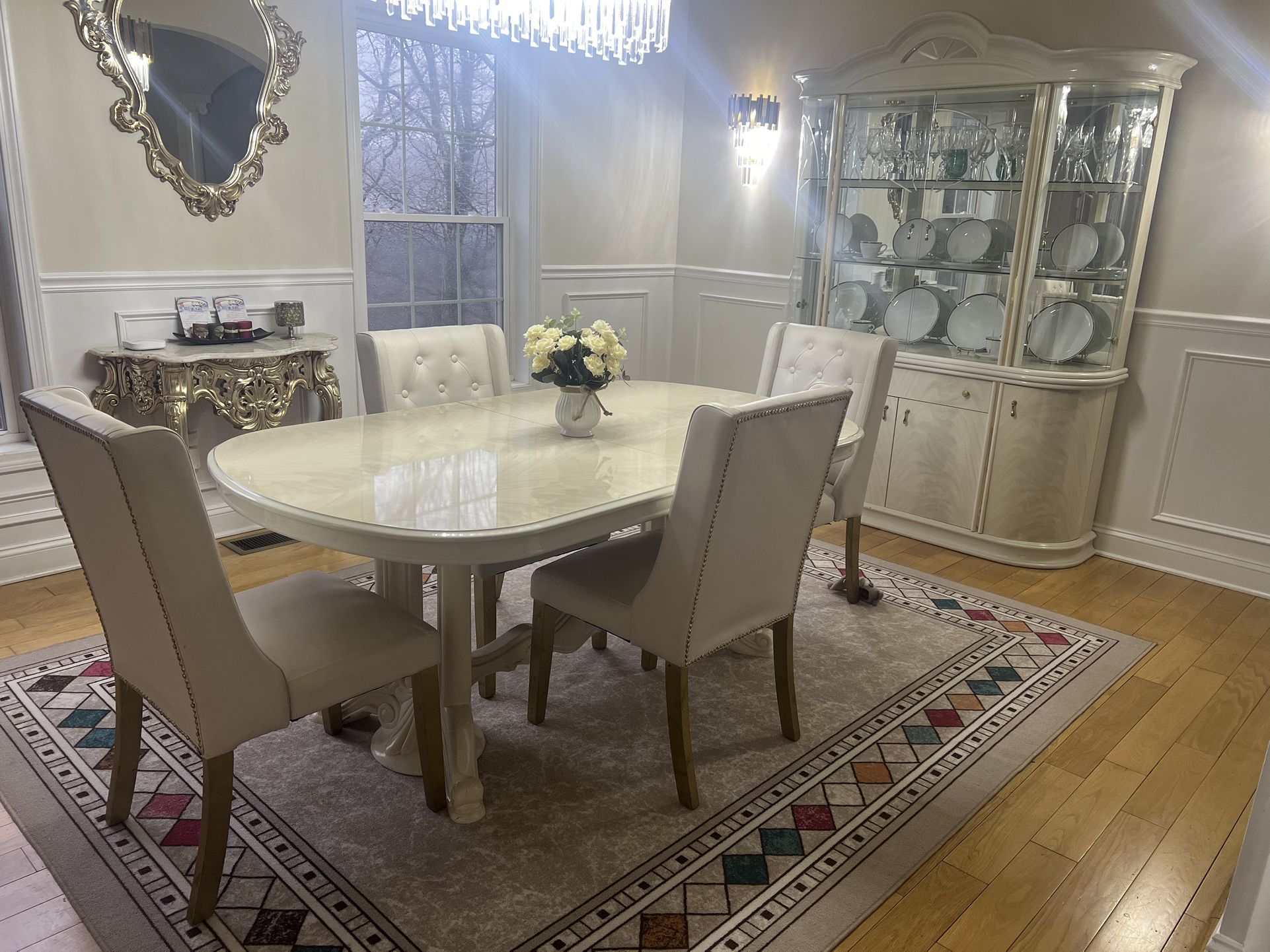 China Cabinet and Dining Room Table and Chairs 