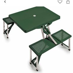 Small Scale Portable Picnic Table (Green Color) Folds Up With Handle For Easy Transport Sturdy 2 Adults 2 Children