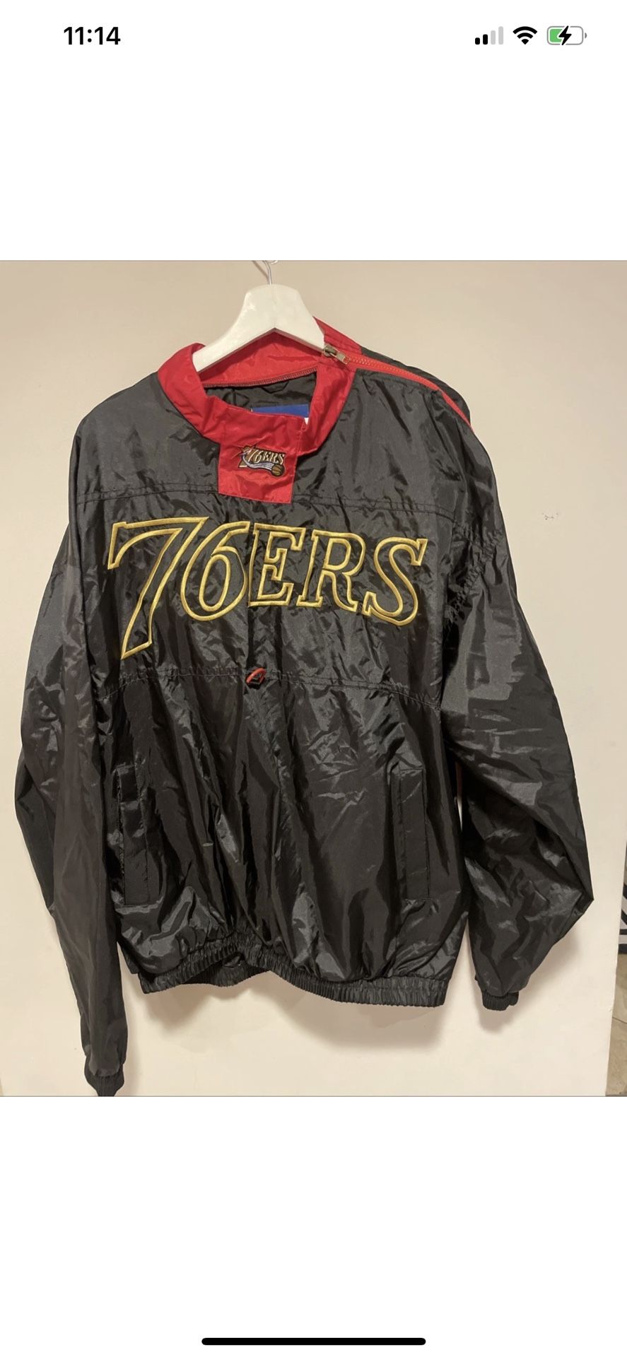 Vintage Philadelphia 76ers Jacket Men XX Large Black Red Windbreaker 90s
