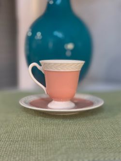 Rare Antique 1920s Lenox Fontaine Coral-Pink Demitasse Espresso Sets