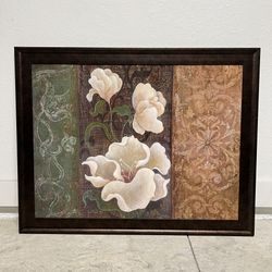 Large Framed Floral Wall Art 35” x 45” Textured Tuscan Style Décor