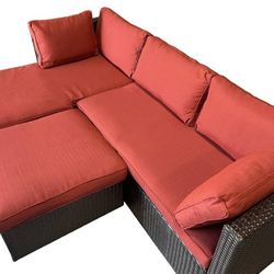 CONTEXT AMITY 3 PIECE ALL WEATHER WICKER L-SHAPE SECTIONAL WITH CHAISE WITH CUSHIONS AND OTTOMAN