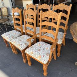 6 of Solid Wood Dining Chairs Good Condition 