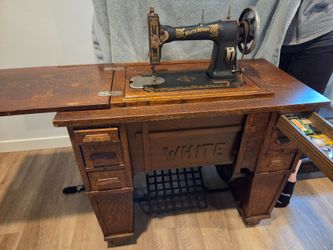 White Rotary Antique Treadle Sewing Machine with Cabinet