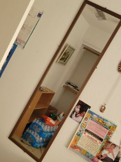 Full Length Brown Wood Framed Wall Mirror