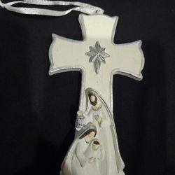 Vtg Holy Family A Nativity Scene On Cross Christmas Ornament 5"x3.80"