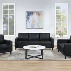 3-Piece Upholstered  Sofa Set Black & Grey 