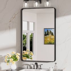 Keonjinn 24-in W x 36-in H Rectangle Matte Black Framed Wall Mirror