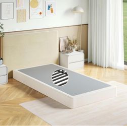 HUEIIS Box Spring Twin Size, 7 Inch Low Profile Metal Frame Mattress Foundation, 3000 lbs Heavy Duty Boxspring with Fabric Cover, Easy Assembly, Noise