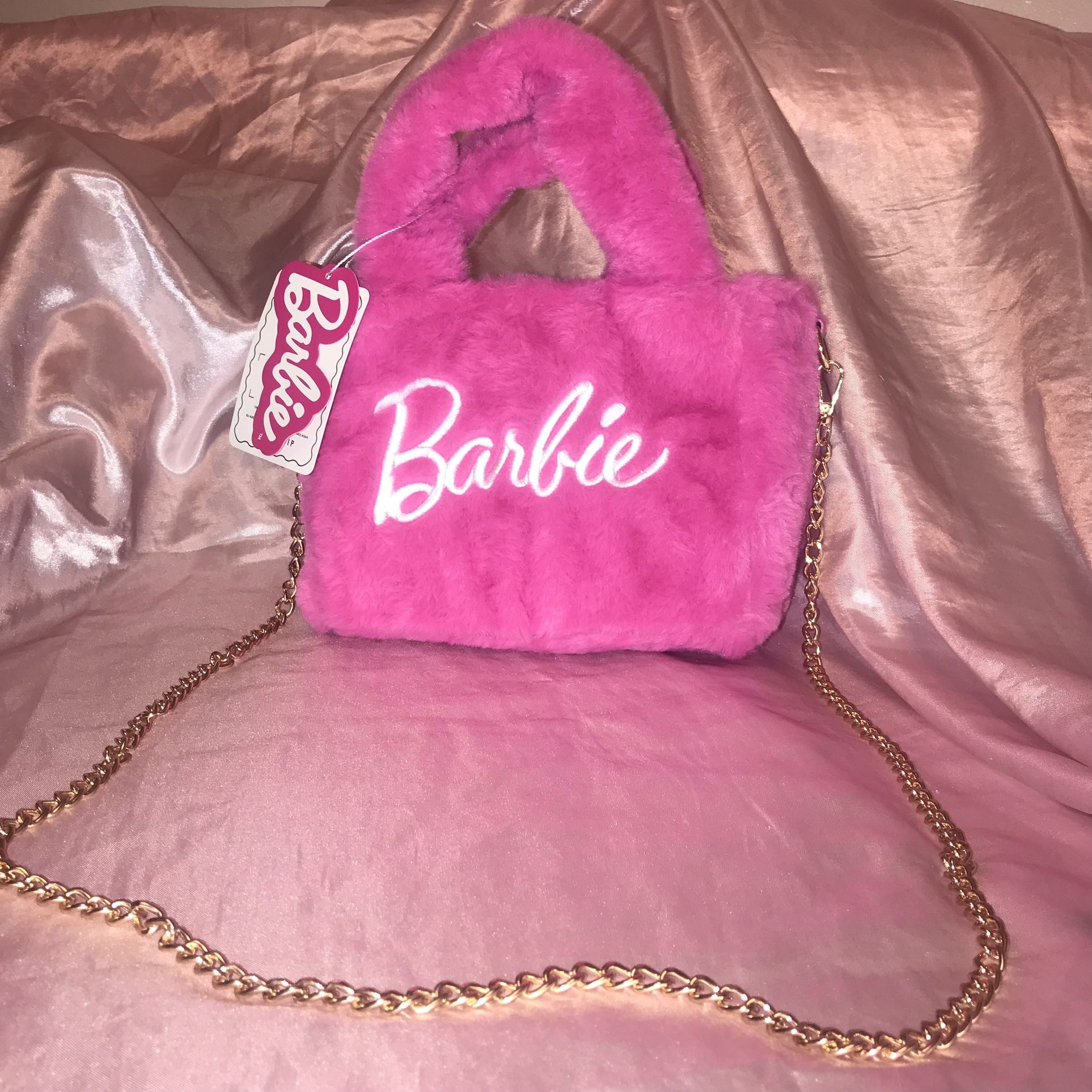 Barbie X SkinnyDip Pink Plush Fluffy Tote Bag Purse 