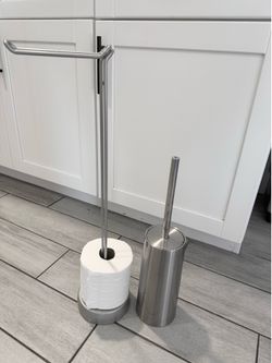 Toilet paper holder and toilet bowl cleaner