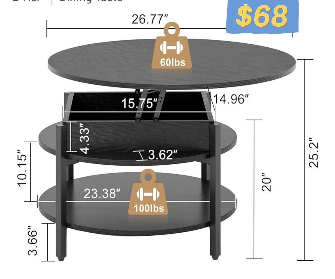 😀 FABATO Small Round Coffee Table 26.77'' Circle Black Lift Top with Storage Hidden Compartment Farmhouse Coffee Table Living Room Reception Room