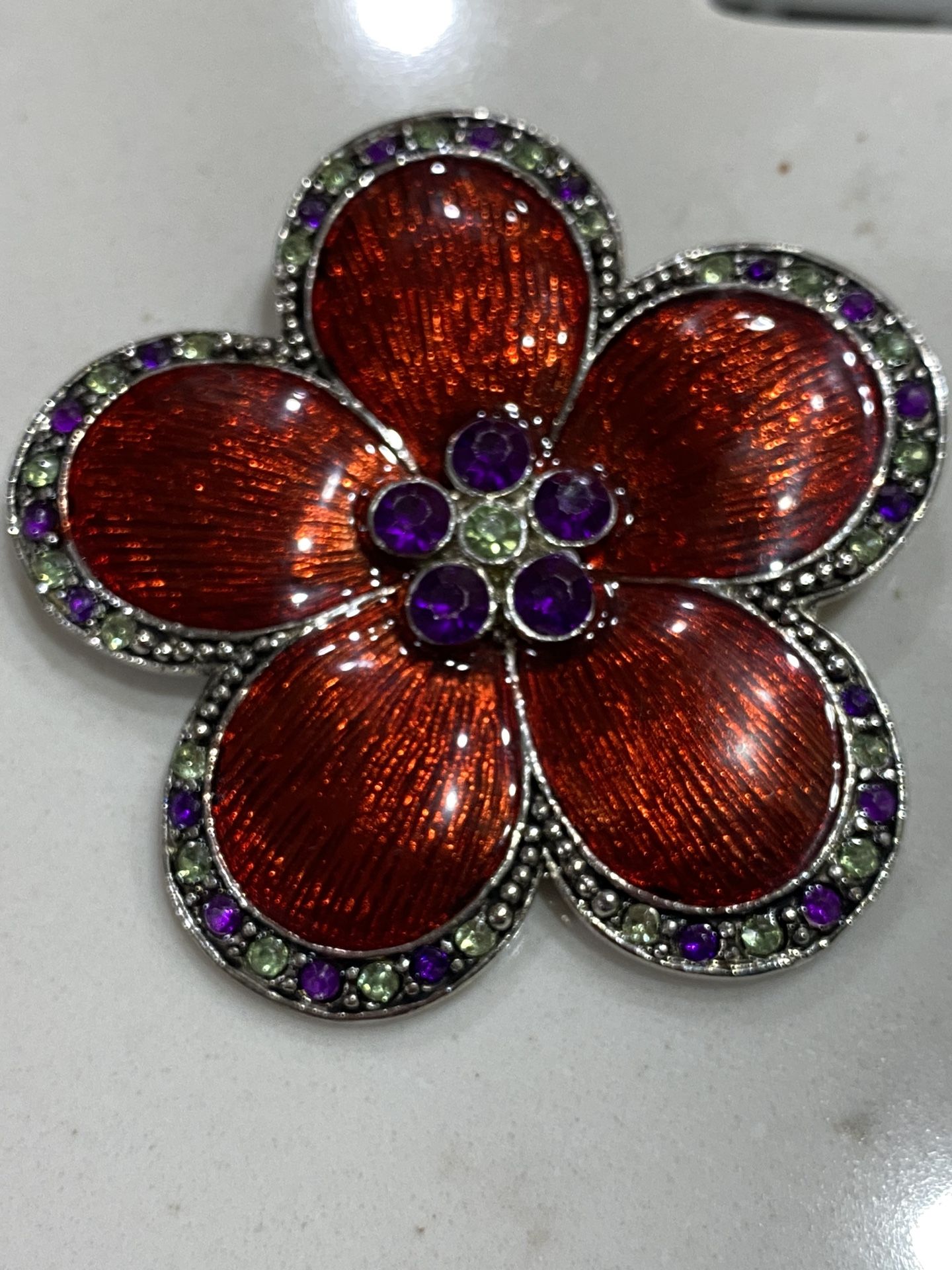 3” Large Red And Purple Rhinestones Brooch  NEW