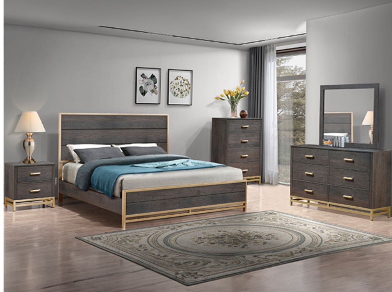 Queen Bed-frame 4 PCs Includes Dresser,mirror,nightstand And Queen Bed Frame