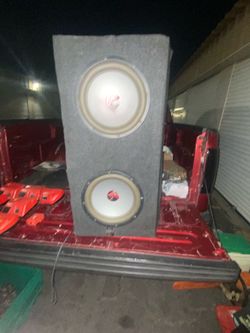 Dual 12” Audio Sonic Subwoofers in Carpeted Enclosure – Works Grea