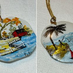 Unique Artisan Double Sided Hand Painted Eye Glass Lens Pendant Necklace  