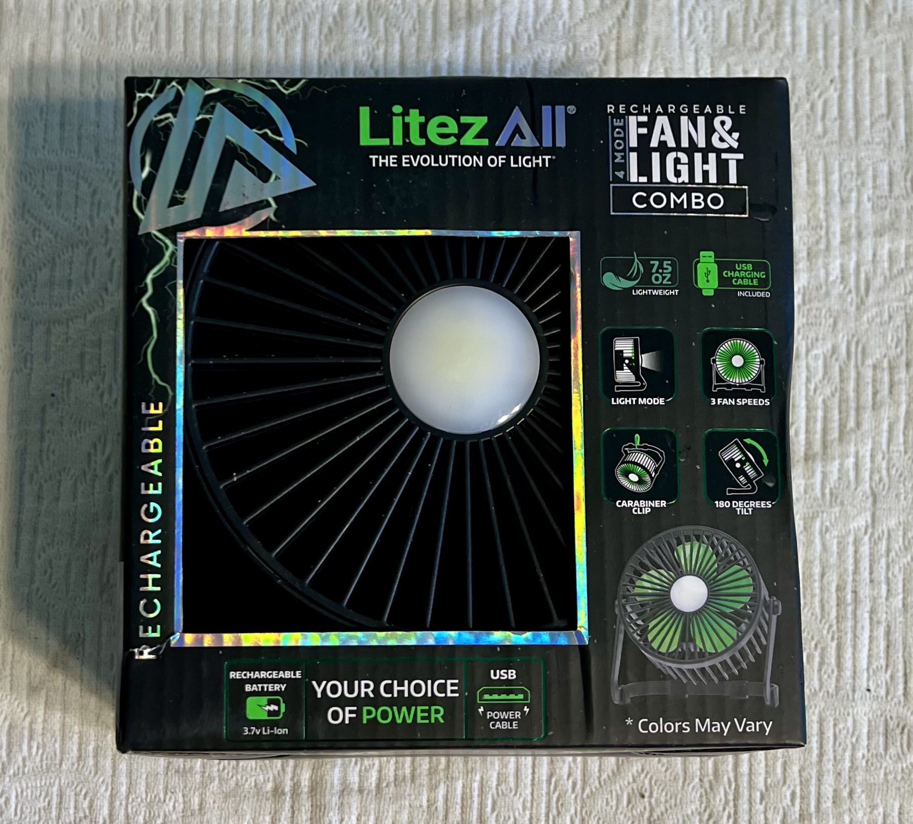 Litezall Rechargeable 4 Mode Fan Light Combo