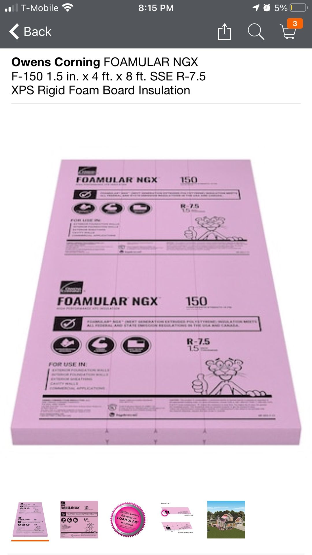 Owens Corning FOAMULAR NGX F-150 1.5 in. x 4 ft. x 8 ft. SSE R-7.5 XPS Rigid Foam Board Insulation
