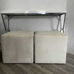 Pair of Cube Ottomans - Cream Color
