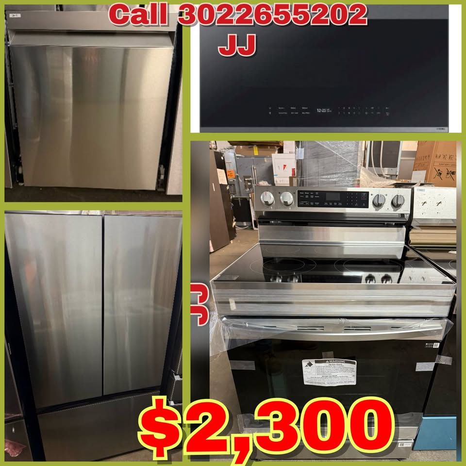 🔥 New SET SAMSUNG - Counter Depth Refrigerator, ELECTRIC RANGE, DISHWASHER, MICROWAVE $2,300
