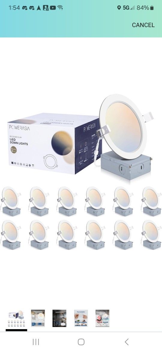 12 Pack 6 Inch Ultra-Thin LED Recessed Ceiling Light with Junction Box, 5CCT Dimmable 2700K/3000K/4000K/5000K/6000K,15W 1200lm Can Killer Downlight-ET
