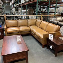 Tan Camel Top Grain Leather Sectional - Newport