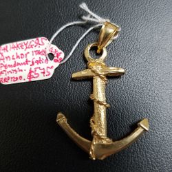 14k Yellow Gold Anchor Italy Pendant Satin Finish 30x48 mm In Size 