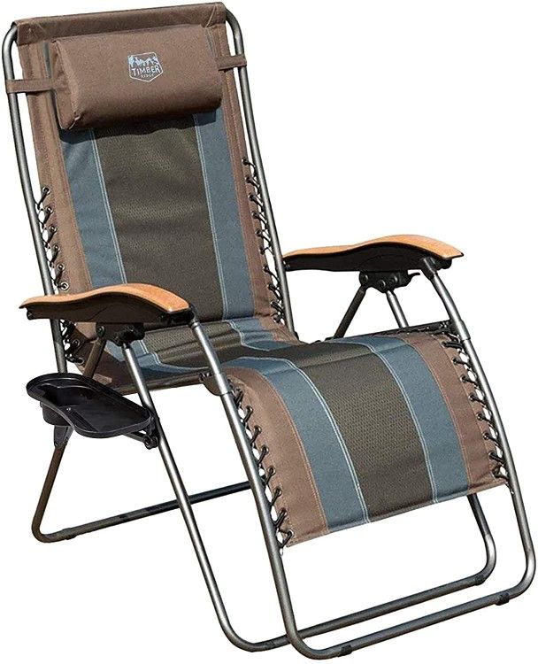 Timber Ridge Zero Gravity Chair Oversized Recliner Padded Folding Patio Lounge Chair 350lbs Capacity Adjustable Lawn Chair with Cup Holder, Headrest,