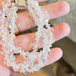 Set Of Real Crystal Necklace, Bracelet And Earrings