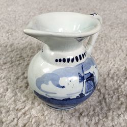 Vintage DELFT BLUE Small Pitcher With Windmill - Hand Painted - Made in Holland