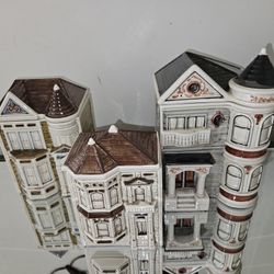 Vintage Otagiri Victorian House ceramic cookie jar or canister set. 
