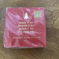 NEW Cute Red Beverage Napkins w/Gold Lettering - 40 count