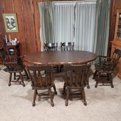 Solid Wood Dining Table with 6 Chairs and 2 Extension Leaves