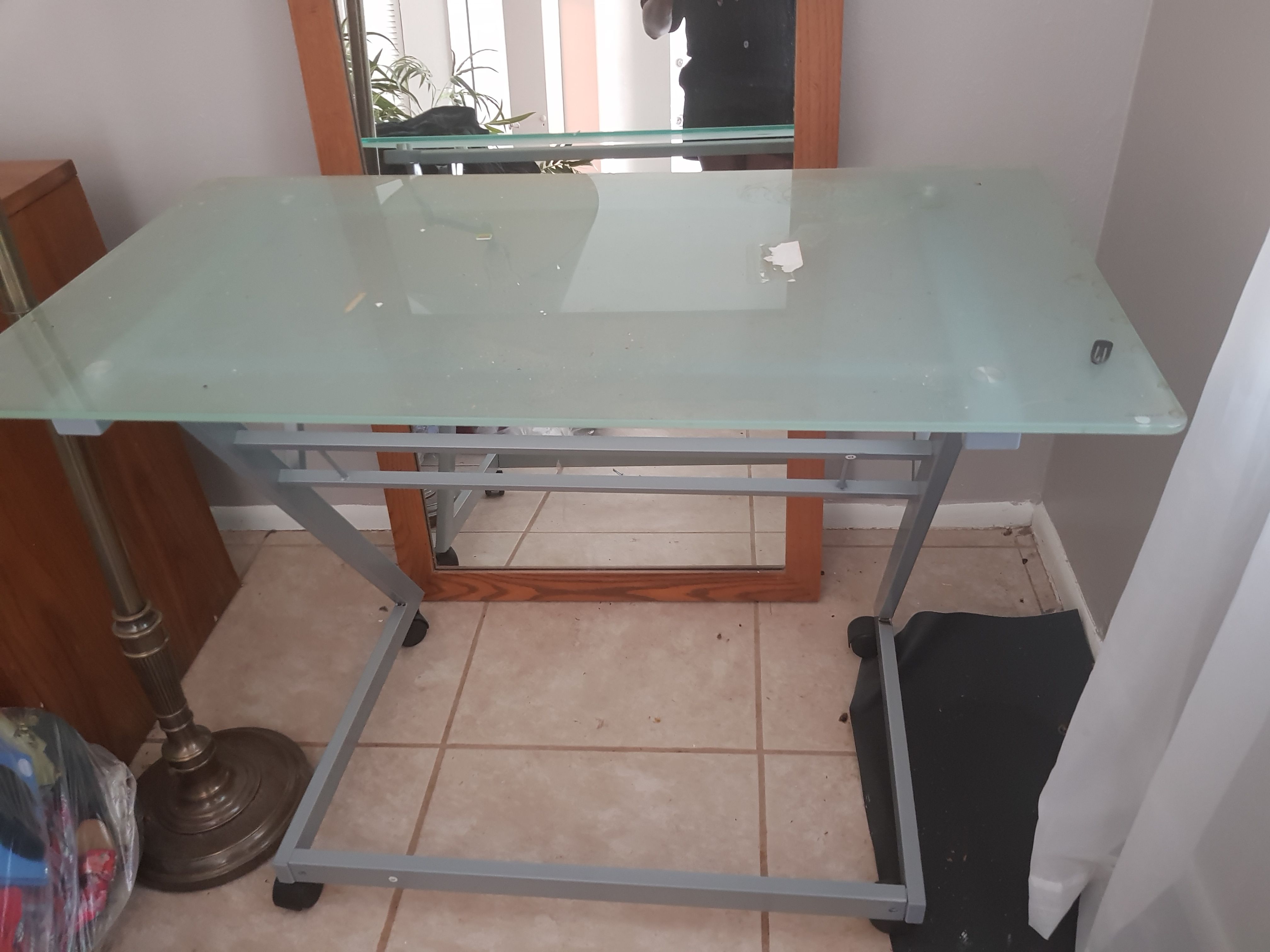 $10 Frosted glass top computer desk pick up saturday morning