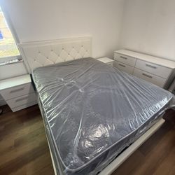 Queen Size Bed Frame With Mattress And 2 Nightstand And Dresser And Mirror All New Furniture Free Delivery Free Installed 