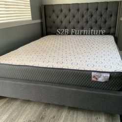 Full Grey Tufted Bed With Ortho Mattress!