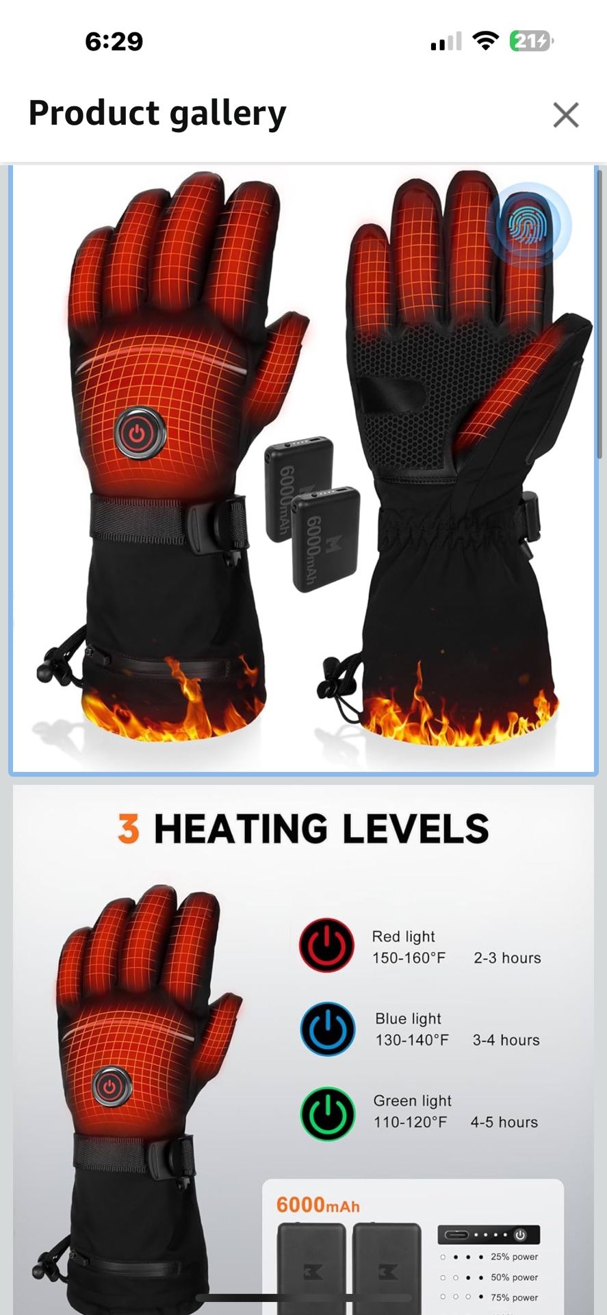 Heated Gloves, 5V 6000mAh Rechargeable Heated Gloves for Men Women, Waterproof & Upgrade Non-Slip Electric Heating Glove for Motorcycling, Hunting, Sk