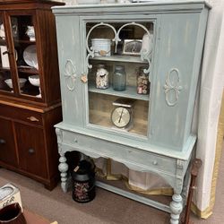 Antique Shabby Baby Blue Hutch