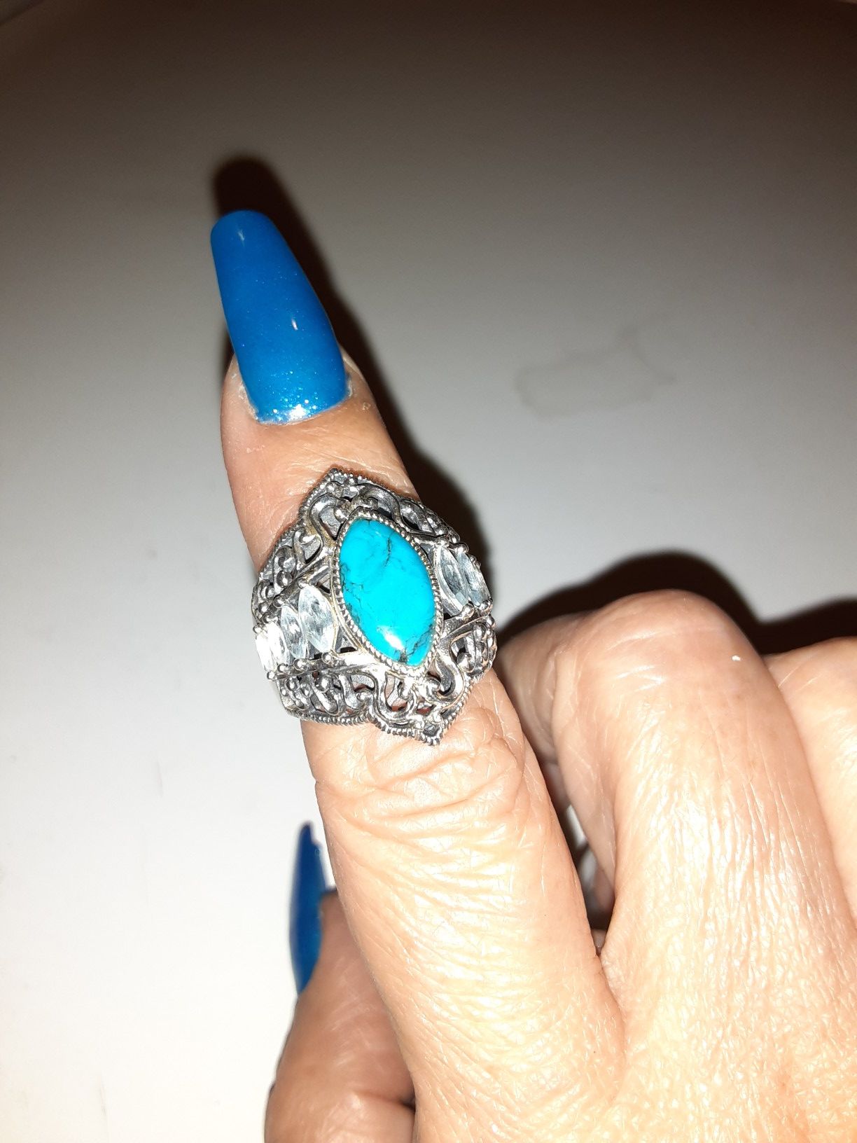 New. real turquoise Glacier blue topaz ring 925.Silver. size7