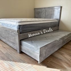 Queen Solid Wood Bed With Twin Trundle And Both Mattresses $860