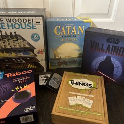Board Games- Catan, Villanous, Things, Taboo, Naruto Cards, Wooden House